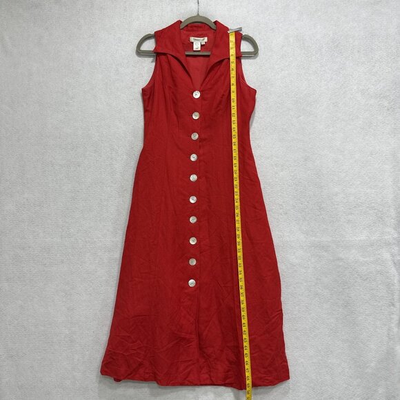 Coldwater Creek Dress Womens 10 Red Linen Rayon Button Front Sleeveless A-Line - Picture 5 of 8